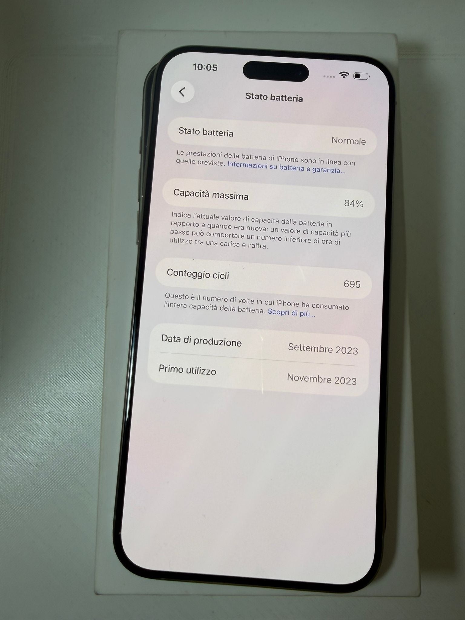 IPhone 15 Pro Max 256GB Natural Titanium Batteria 84%