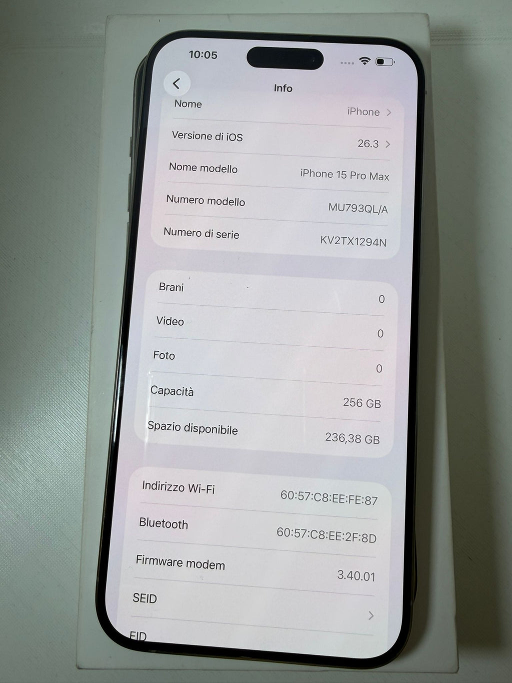 IPhone 15 Pro Max 256GB Natural Titanium Batteria 84%
