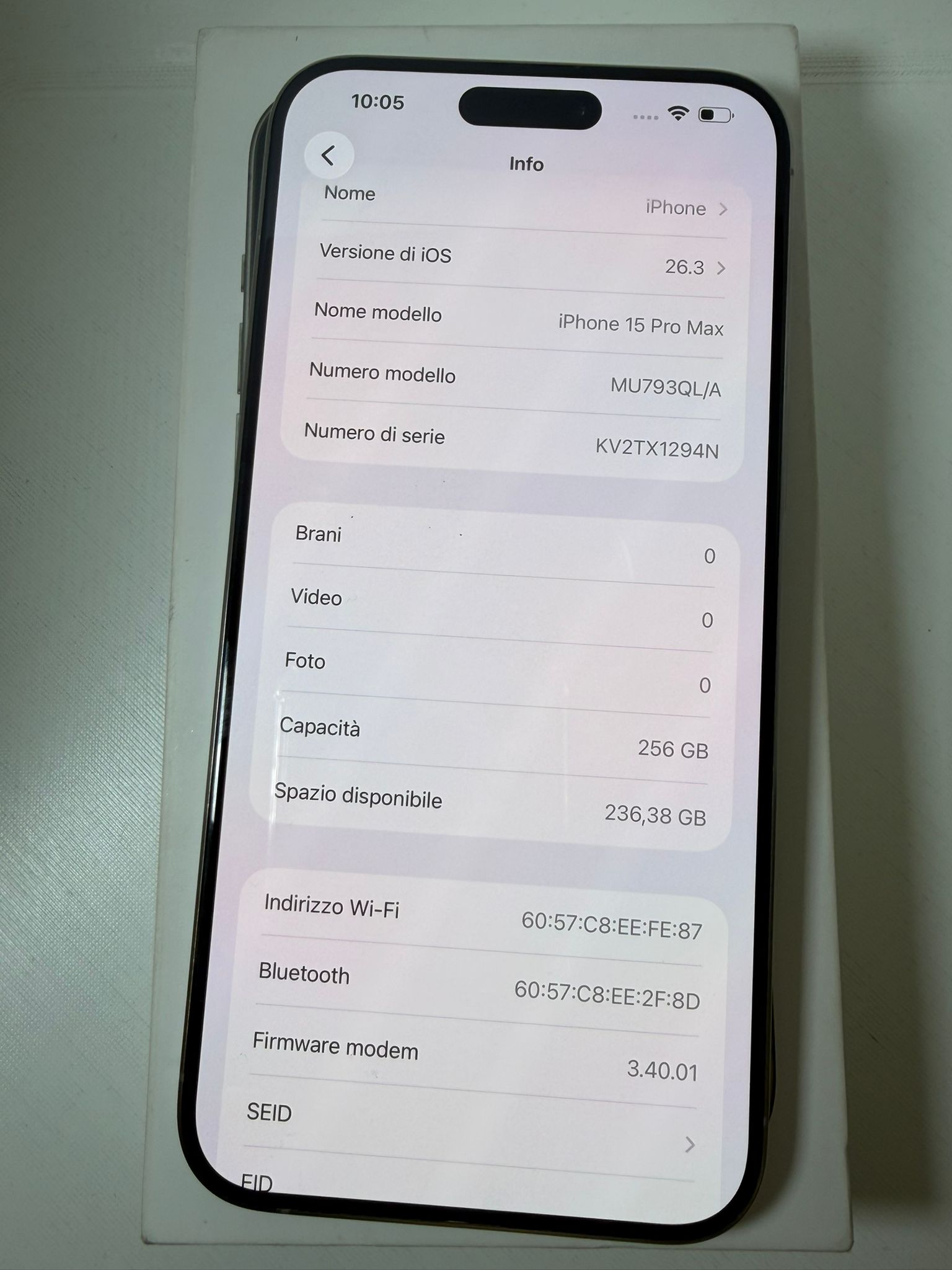 IPhone 15 Pro Max 256GB Natural Titanium Batteria 84%
