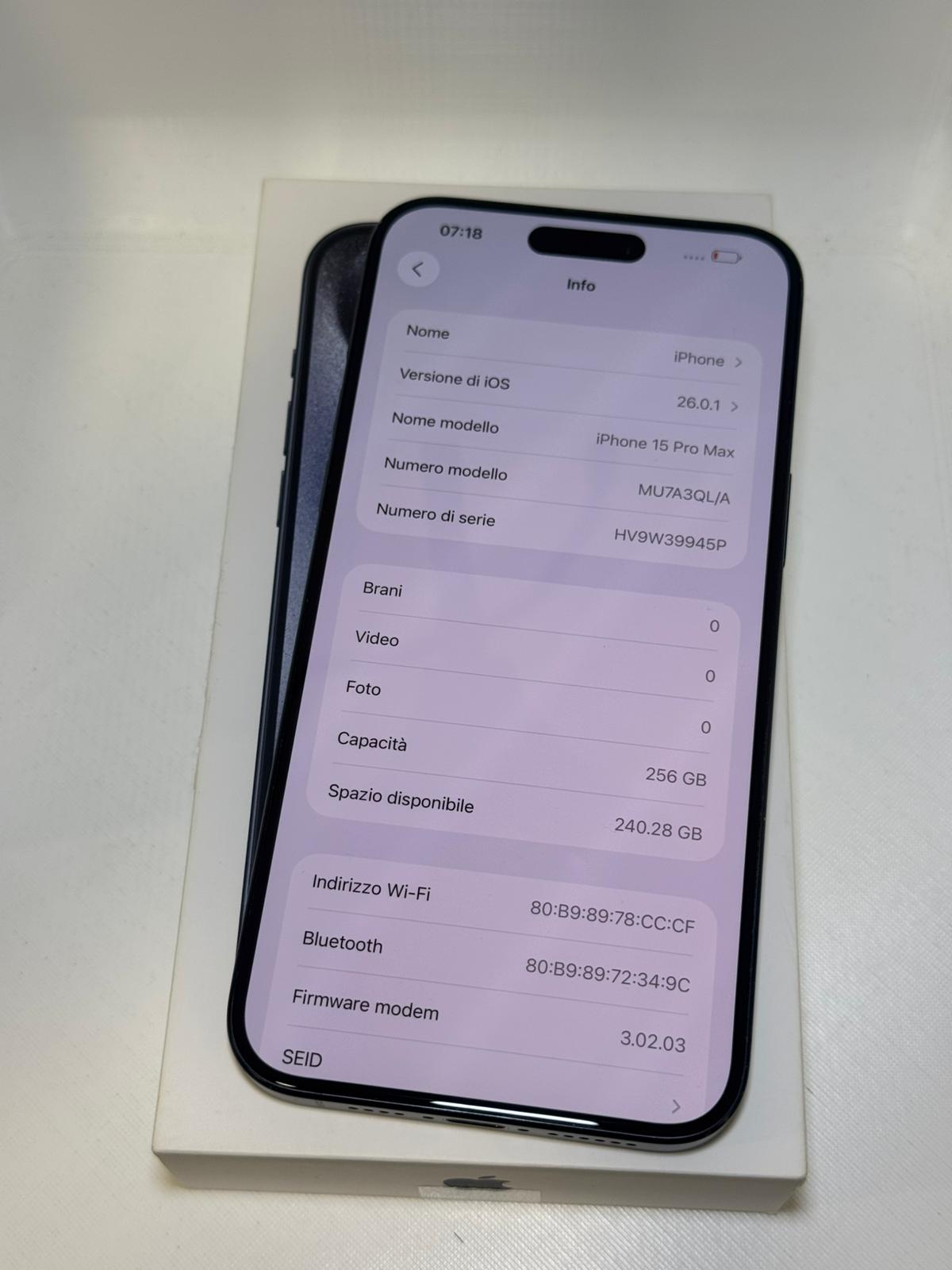 iPhone 15 Pro Max 256 GB Blue Batteria 87%