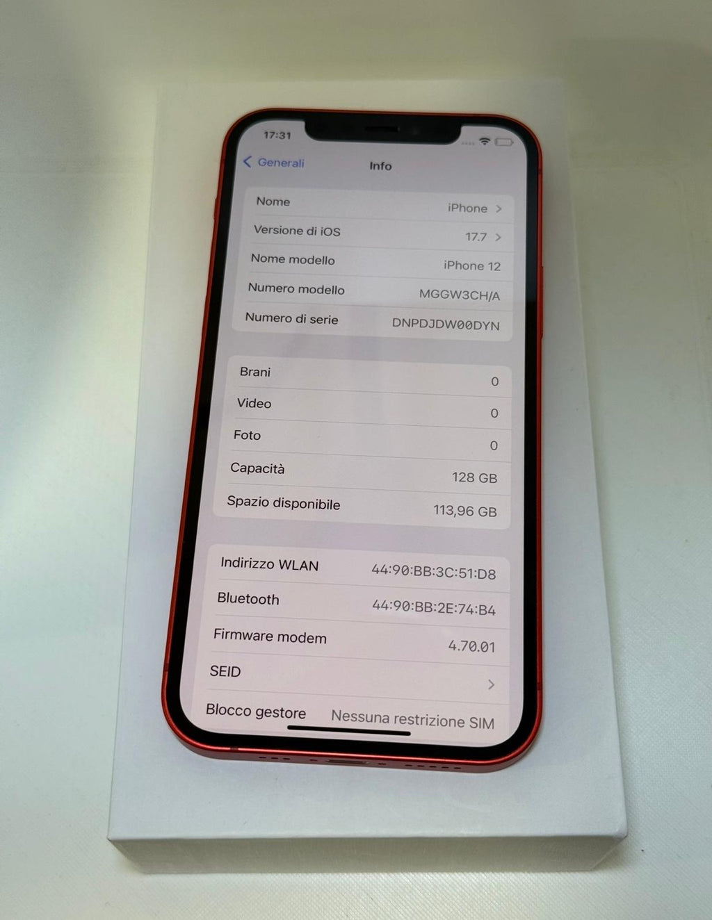 iPhone 12 128 GB Red Batteria 100%