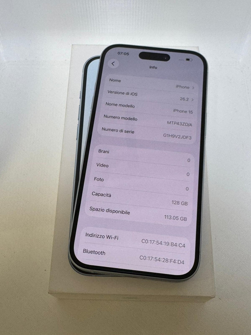 iPhone 15 128 GB blu Batteria 84%