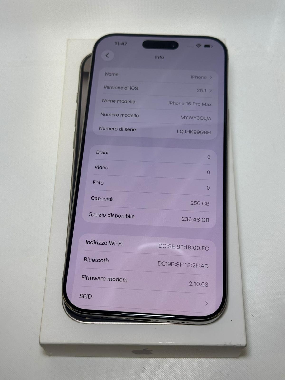 IPhone 16 Pro Max 256 GB Batteria 98%